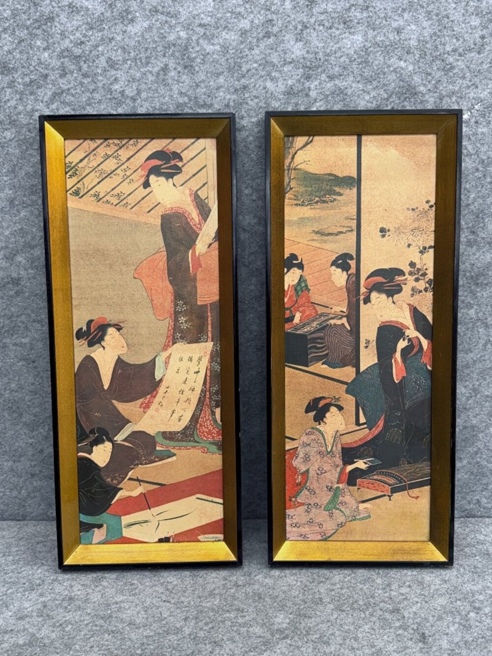 Pair Vintage Japanese Art Prints Utagawa Toyohiro The Four Accomplishments Frame